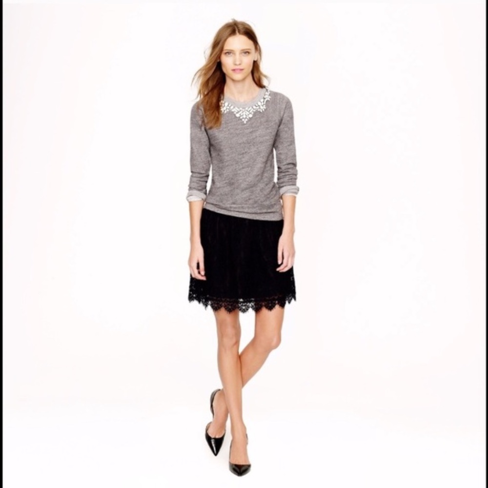 J Crew Scalloped Black Lace Skirt